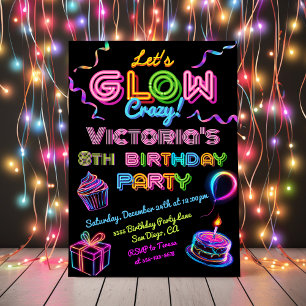 Neon Glow Crazy Geburtstagsparty Einladung