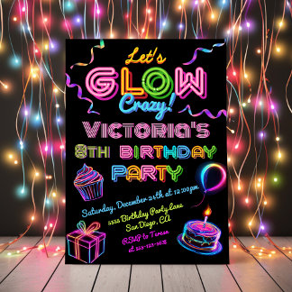 Neon Glow Crazy Geburtstagsparty Einladung