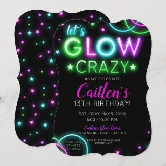 Neon Glow Crazy Girl Party Einladung zum Geburtsta