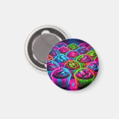 Neon-Glow-Cupcakes-Muster Magnet (Vorderseite/Rückseite)