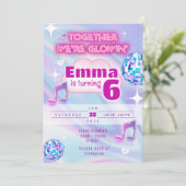 Neon Glow Dance Birthday Invitation | Pastel Disco Einladung (Stehend Vorderseite)
