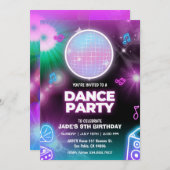 Neon Glow Dance Party Geburtstag Einladung (Vorne/Hinten)