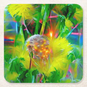 Neon Glow Dandela im Dream Garden Rechteckiger Pappuntersetzer