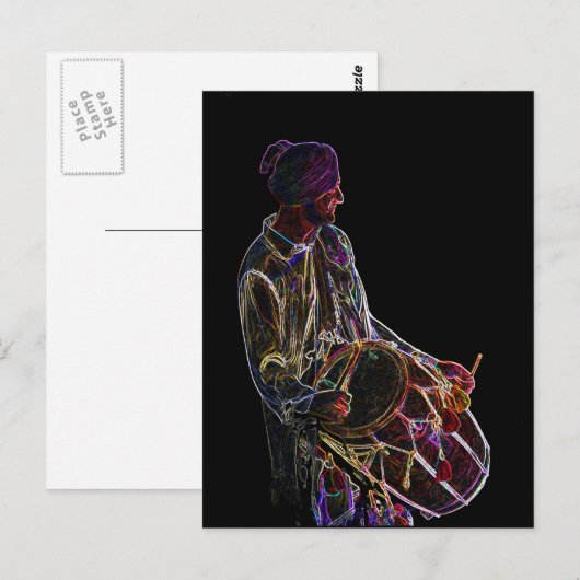 Neon Glow Dhol Drummer Postkarte (Vorne/Hinten)