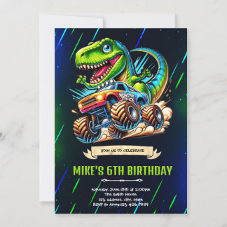 Neon-Glow-Dinosaur-Geburtstags-Einladung Einladung