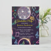 Neon Glow Disco Ball Graduation Party Einladung (Stehend Vorderseite)