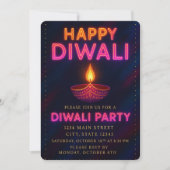 Neon Glow Diya mit Script Happy Diwali Party Einladung (Vorderseite)