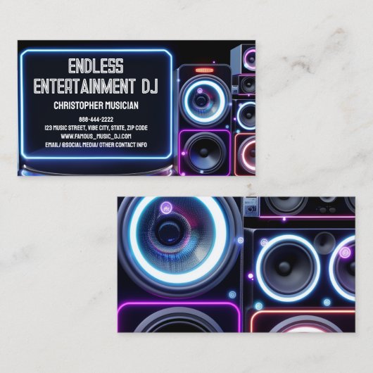 Neon Glow Dj Party Music Deejay DJs Disc Jockey Visitenkarte (Vorne/Hinten)
