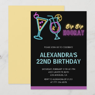 Neon Glow Einladung zum 22. Geburtstag Cocktail