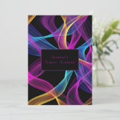 Neon Glow, farbige, fliegende Ribbons Einladung (Stehend Vorderseite)