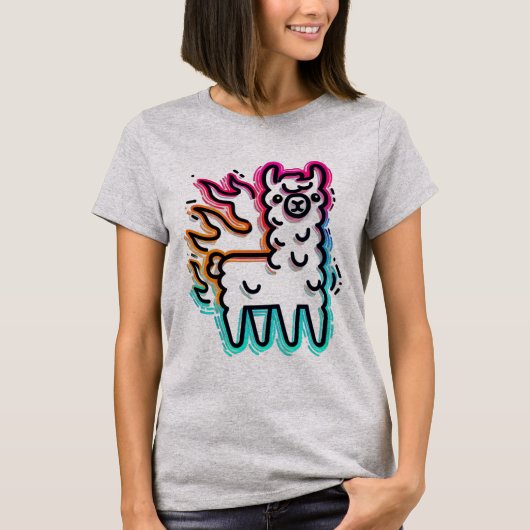 Neon Glow Flame Llama T-Shirt (Vorderseite)