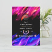 Neon Glow Flames Virtual Graduation Party Einladung (Stehend Vorderseite)
