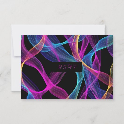Neon Glow, Flowy Ribbons RSVP Karte (Vorderseite)