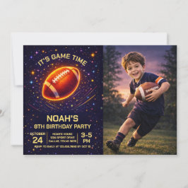 Neon Glow Football Birthday Photo Invitation Einladung