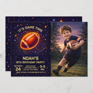 Neon Glow Football Birthday Photo Invitation Einladung
