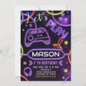 Neon Glow Gaming Einladung zum Geburtstag (Vorderseite)