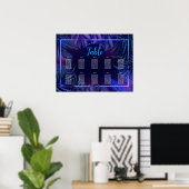 Neon Glow Geburtstag herunterladbare Sitzkarte Poster (Heimbüro)