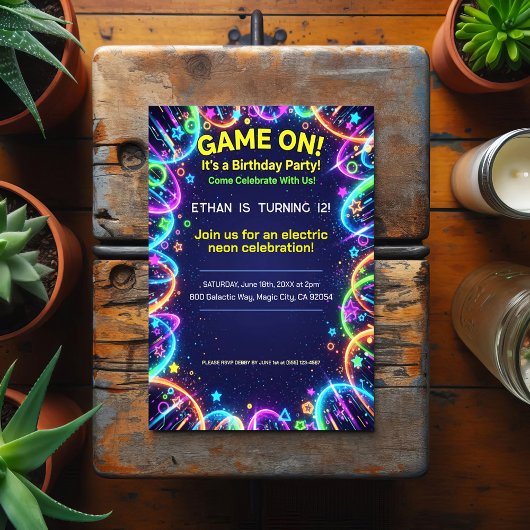 Neon-Glow-Geburtstagsfeier-Einladung Postkarte