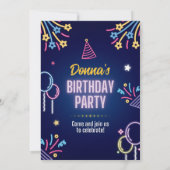 Neon Glow Geburtstagsparty Einladung für sie (Rückseite)