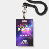 Neon Glow Geburtstagsparty VIP-Einladung Ausweis (Front with Lanyard)
