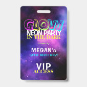 Neon Glow Geburtstagsparty VIP-Einladung Ausweis (Front)