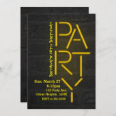 Neon Glow Gelb PARTY Brick Wall - Einladung (Vorne/Hinten)