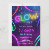 Neon Glow Girls Geburtstagsparty Einladung (Vorderseite)