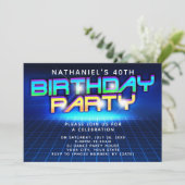 Neon Glow Grid Mens 40. Geburtstag Party Einladung (Stehend Vorderseite)
