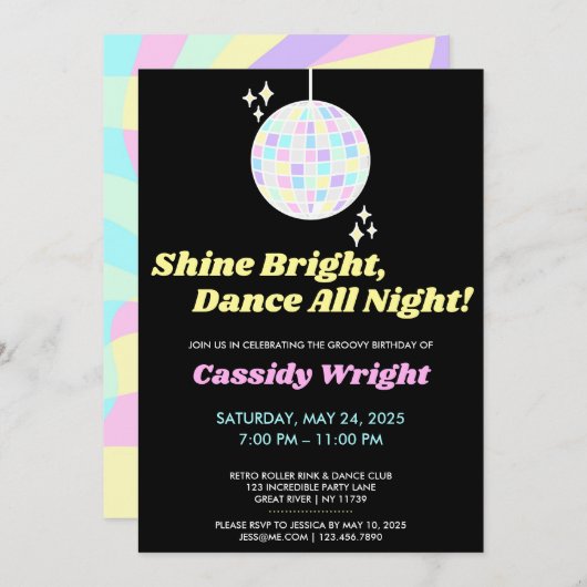 Neon Glow Groovy Disco Einladung (Vorne/Hinten)