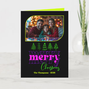 Neon Glow Hand Drawn Frohe Weihnachts-Foto Feiertagskarte