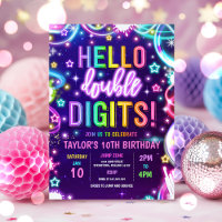 Neon Glow Hello Double Digits 10. Geburtstagsparty