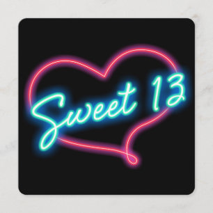 Neon Glow Herz SWEET 13 Geburtstagsfeier Einladung