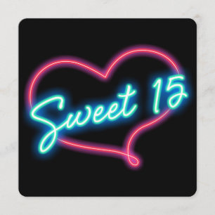 Neon Glow Herz SWEET 15 Geburtstagsfeier Einladung