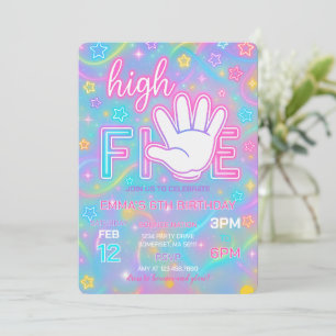 Neon Glow High Five 5. Geburtstagsparty Einladung