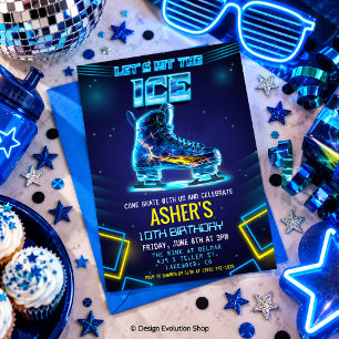 Neon Glow Ice Skaten zum Geburtstag Einladung