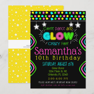 Neon Glow im Dunklen Kindergeburtstag Party Einlad Einladung