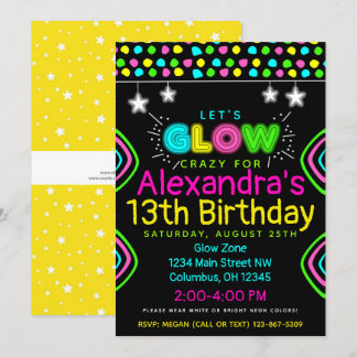 Neon Glow im Dunklen Kindergeburtstag Party Einlad Einladung