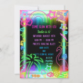 Neon Glow in Dark, Rainbow Cheetah Print Einladung (Vorderseite)
