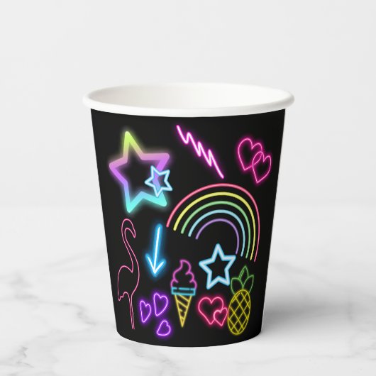 Neon Glow in Dark, Rainbow Cheetah Print Pappbecher (Rückseite)