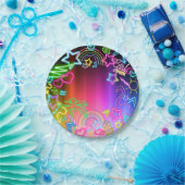 Neon Glow in Dark, Rainbow Cheetah Print Pappteller (Party)