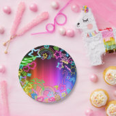 Neon Glow in Dark, Rainbow Cheetah Print Pappteller (Party)