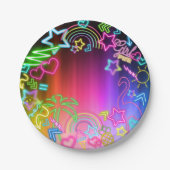 Neon Glow in Dark, Rainbow Cheetah Print Pappteller (Vorderseite)