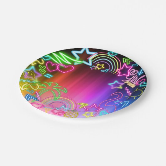 Neon Glow in Dark, Rainbow Cheetah Print Pappteller (Schrägansicht)