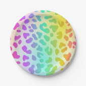 Neon Glow in Dark, Rainbow Cheetah Print Pappteller (Vorderseite)