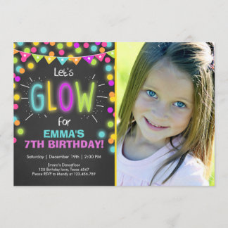 Neon Glow in der dunklen Einladung zum Geburtstag