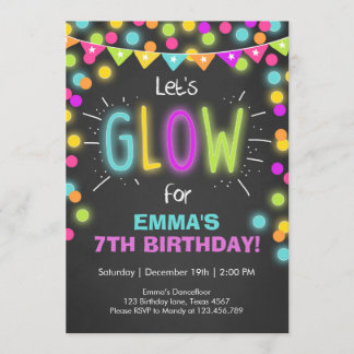 Neon Glow in der dunklen Einladung zum Geburtstag
