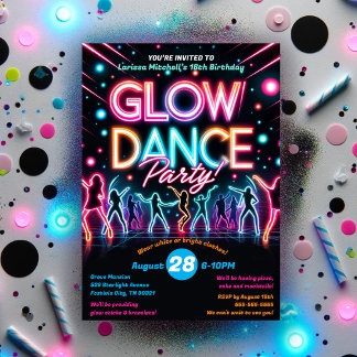 Neon Glow in der Dunklen TanzGeburtstagsparty Einladung