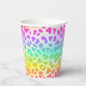 Neon Glow in Dunkel, Regenbogen Cheetah Print Cup Pappbecher (Rückseite)
