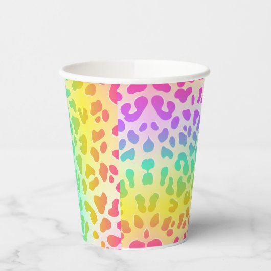 Neon Glow in Dunkel, Regenbogen Cheetah Print Cup Pappbecher (Links)
