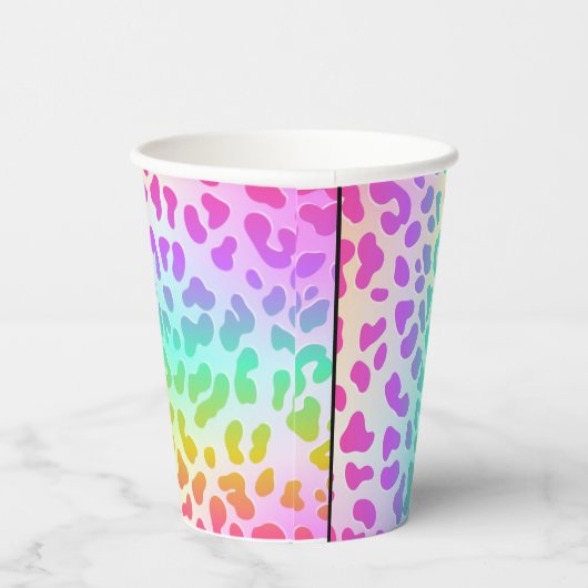 Neon Glow in Dunkel, Regenbogen Cheetah Print Cup Pappbecher (Rechts)